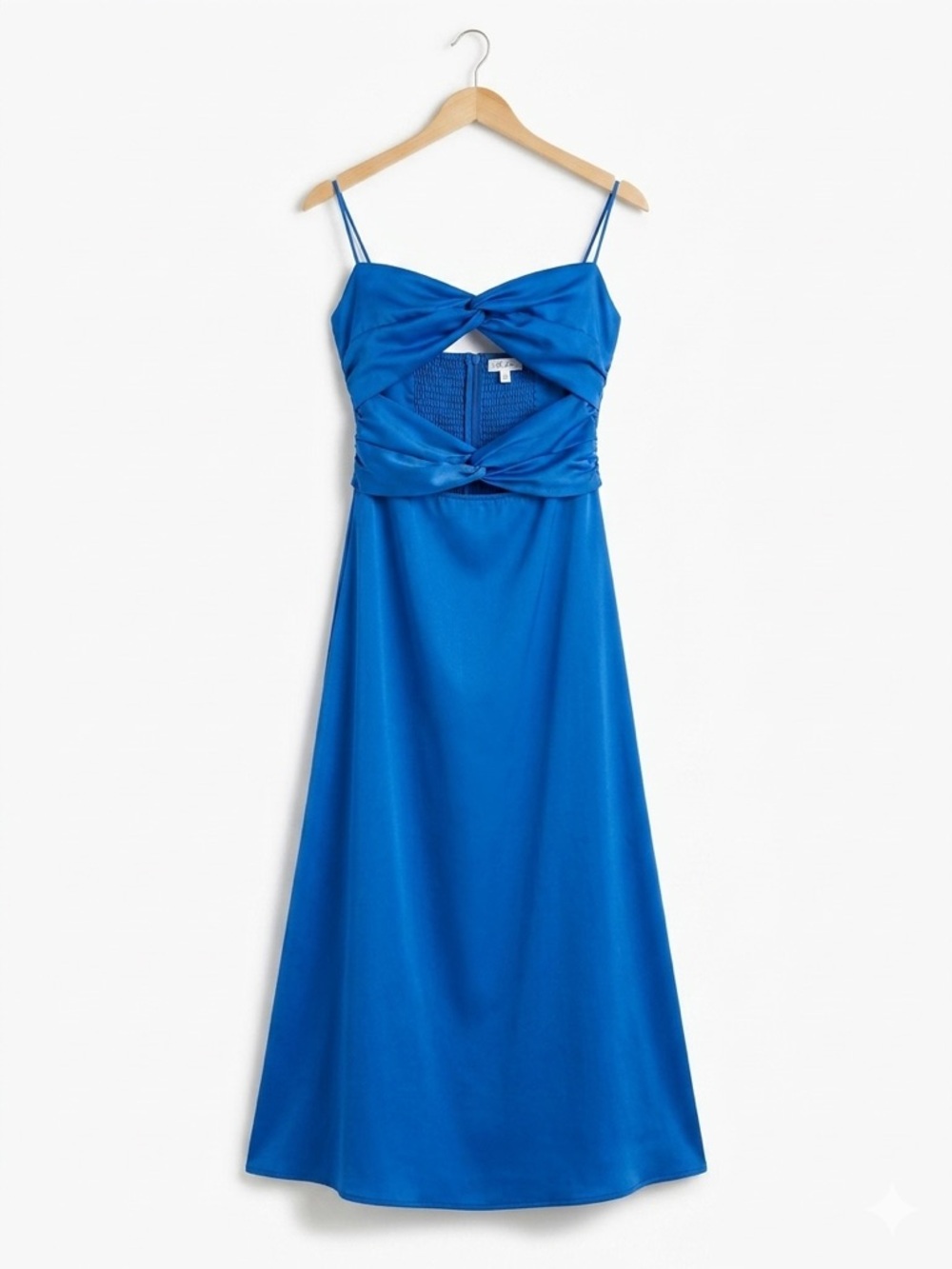 Edit by Nine Blue Satin Cutout Twist Midi Dress Size